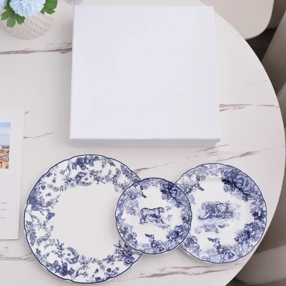 Jungle bone china toile animal plates set for dining room