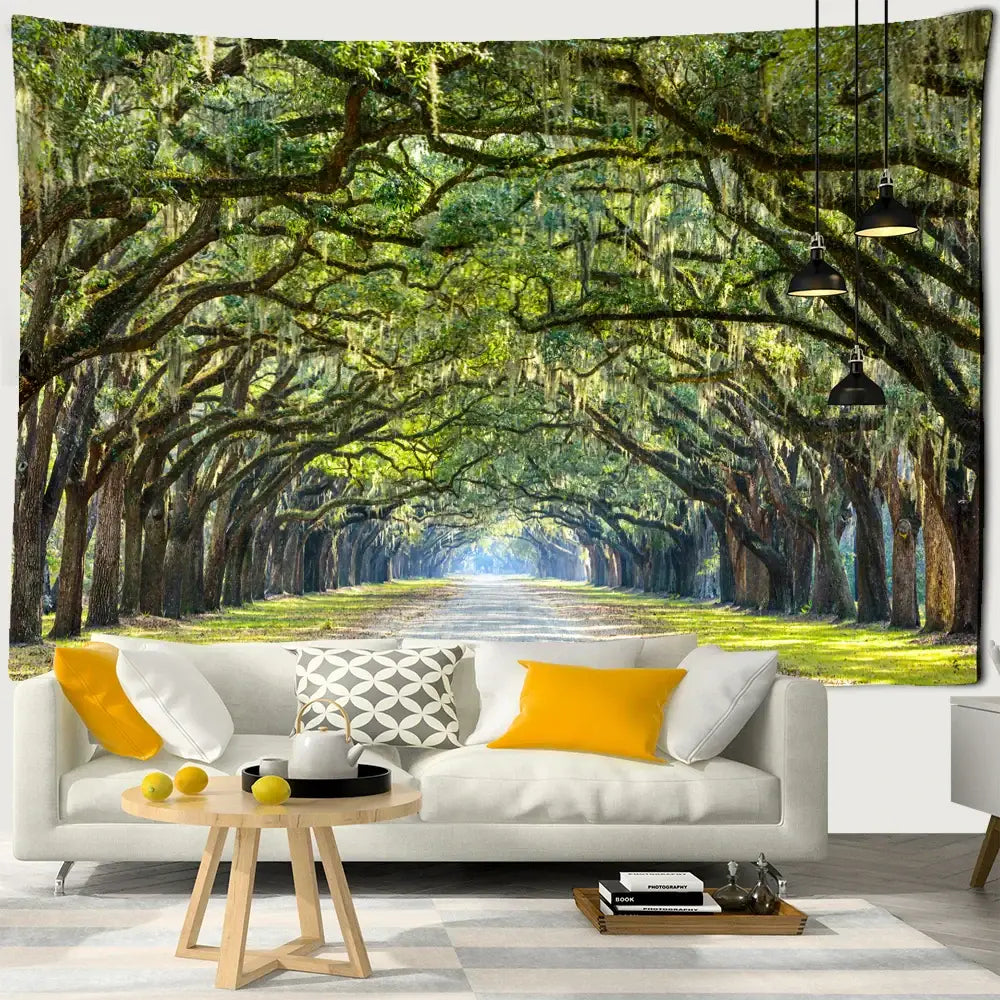 Jungle path mandala tapestry ancient oak bedroom wall hanging