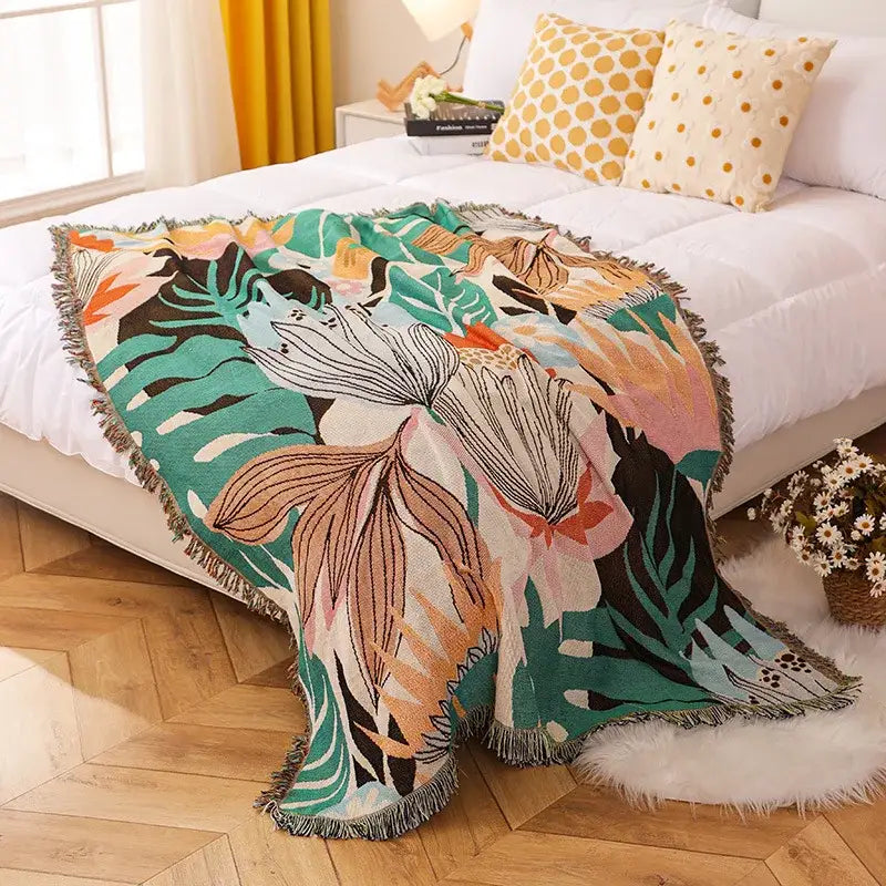 Jungle pink & cream leopard print throw blanket bedroom fringed decor