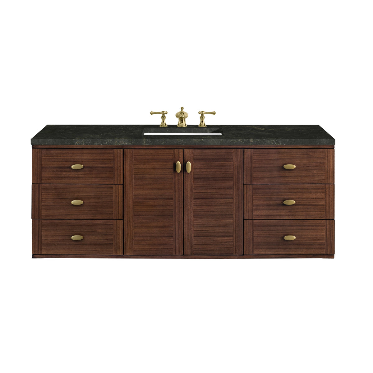 James Martin Amberly 60" Dual Mount Single Bathroom Vanity, Mid-Century Walnut