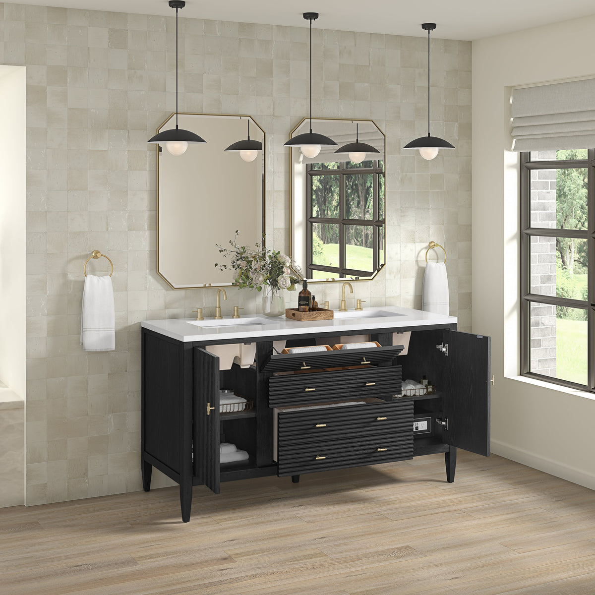 James Martin Myrrin 60" Double Bathroom Vanity, Carbon Oak