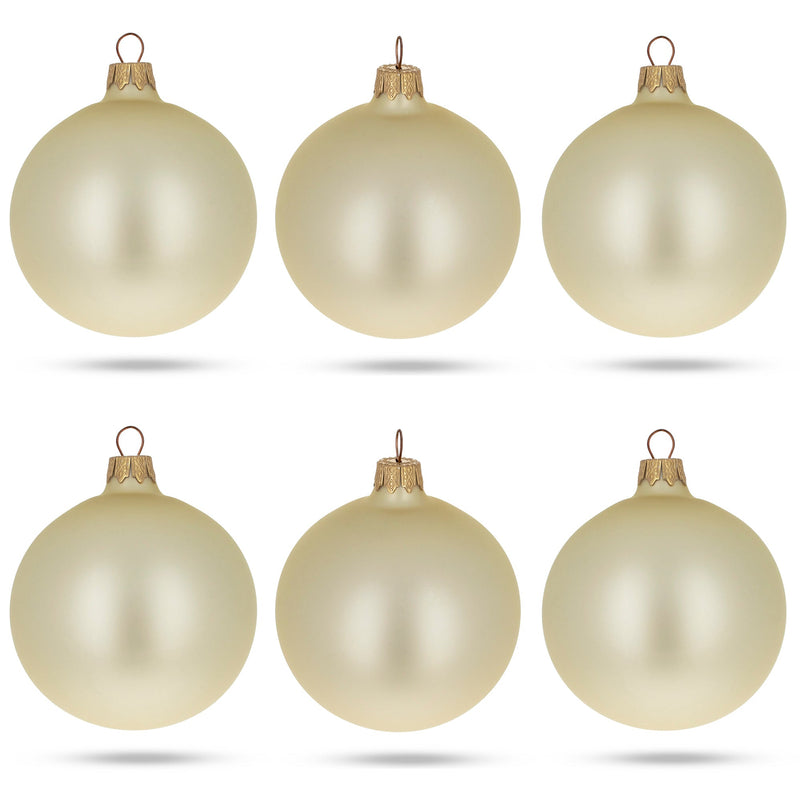 Set of 6 Beige Glass Ball Christmas Ornaments 3.25 Inches