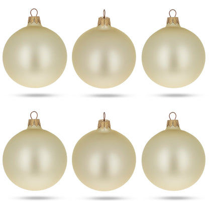 Set of 6 Beige Glass Ball Christmas Ornaments 3.25 Inches