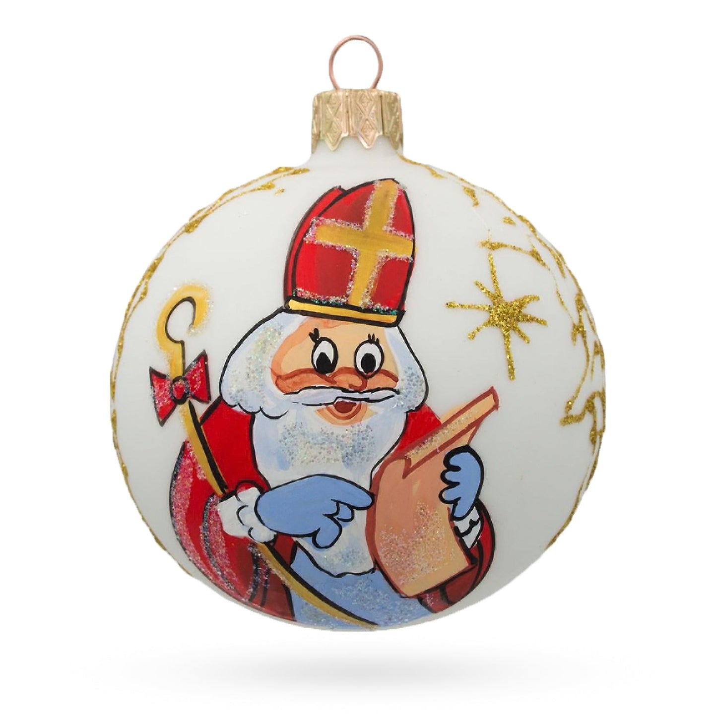 St. Nicholas Perusing His Gift List  Glass Ball Christmas Ornament 3.25 Inches