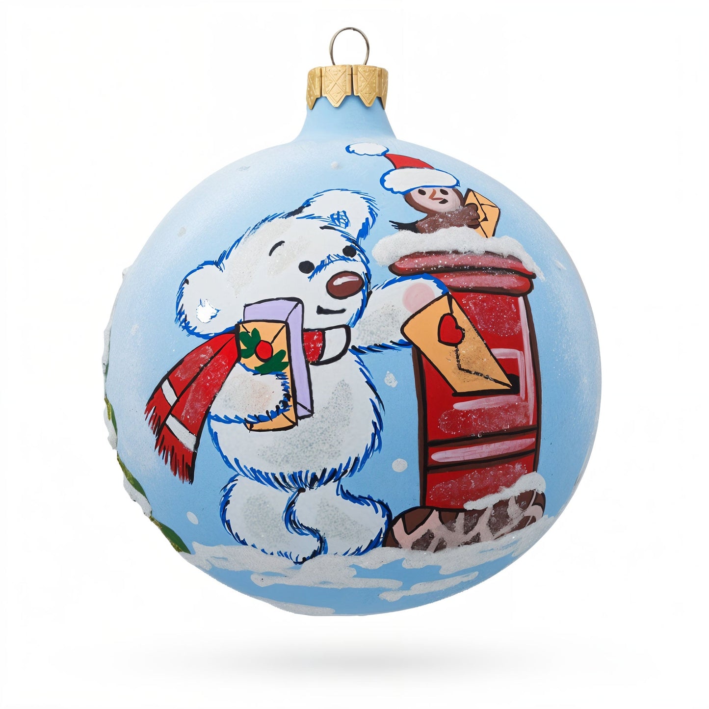 Bear Mailing Christmas Wish List Glass Ball Christmas Ornament 4 Inches