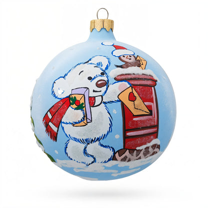 Bear Mailing Christmas Wish List Glass Ball Christmas Ornament 4 Inches