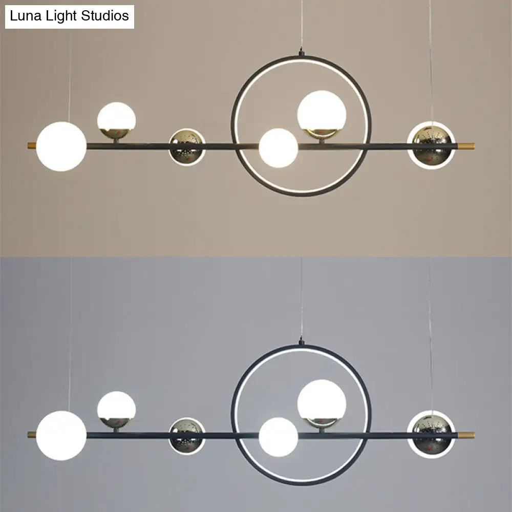 DecorBites™ Karen's 6 Light Modern Black Metal Spherical Glass Island Pendant Lighting for Dining Room