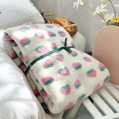 Kawaii cream and red cherry kids wool blanket bedroom decor