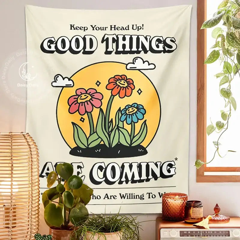 Kawaii cream cartoon flowers tapestry wall hanging bedroom decor