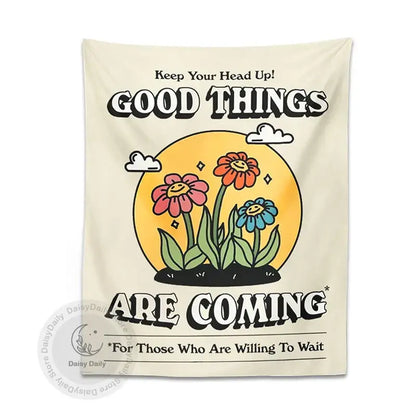 Kawaii cream cartoon flowers tapestry wall hanging bedroom decor