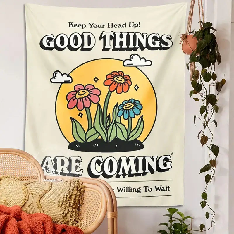 Kawaii cream cartoon flowers tapestry wall hanging bedroom decor