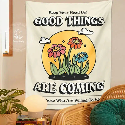 Kawaii cream cartoon flowers tapestry wall hanging bedroom decor