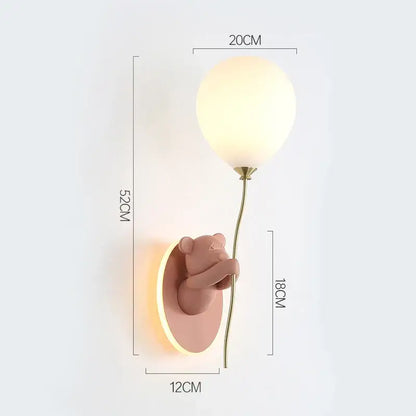 Kawaii gold bear balloon wall light for children bedroom