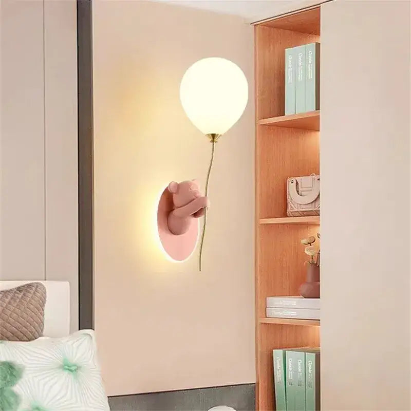 Kawaii gold bear balloon wall light for children bedroom