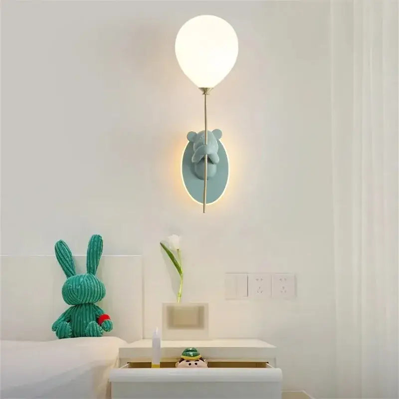 Kawaii gold bear balloon wall light for children bedroom