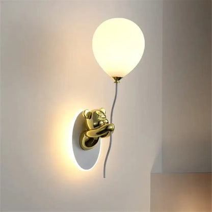 Kawaii gold bear balloon wall light for children bedroom