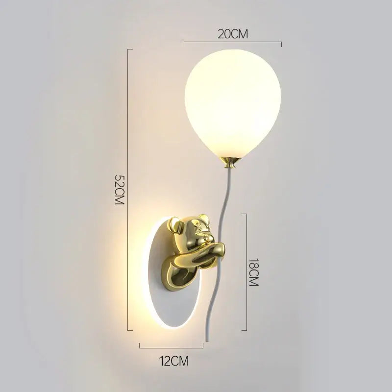 Kawaii gold bear balloon wall light for children bedroom