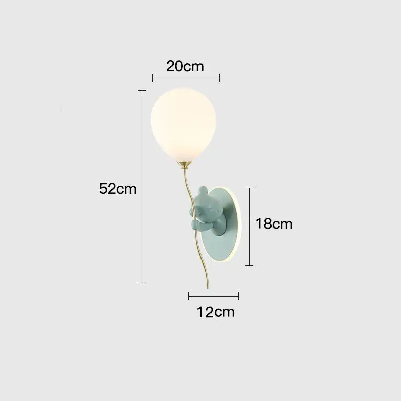 Kawaii gold bear balloon wall light for children bedroom