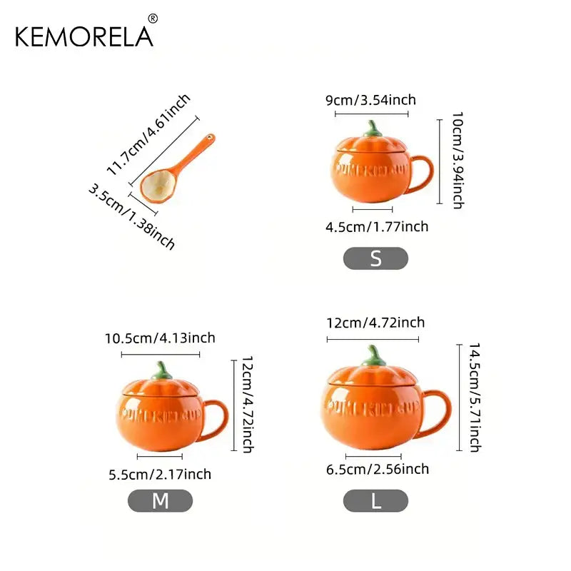Kawaii orange pumpkin shaped ceramic cup with lid – kitchen soup mug