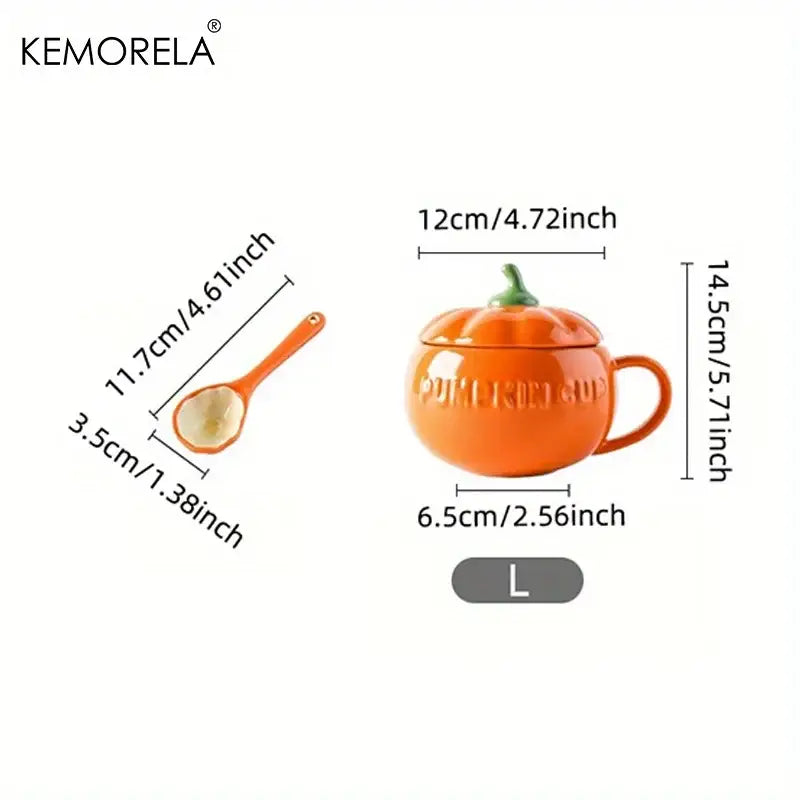 Kawaii orange pumpkin shaped ceramic cup with lid – kitchen soup mug