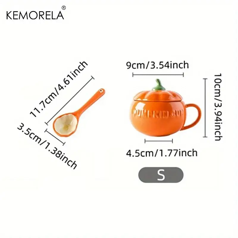 Kawaii orange pumpkin shaped ceramic cup with lid – kitchen soup mug