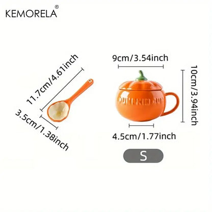 Kawaii orange pumpkin shaped ceramic cup with lid – kitchen soup mug