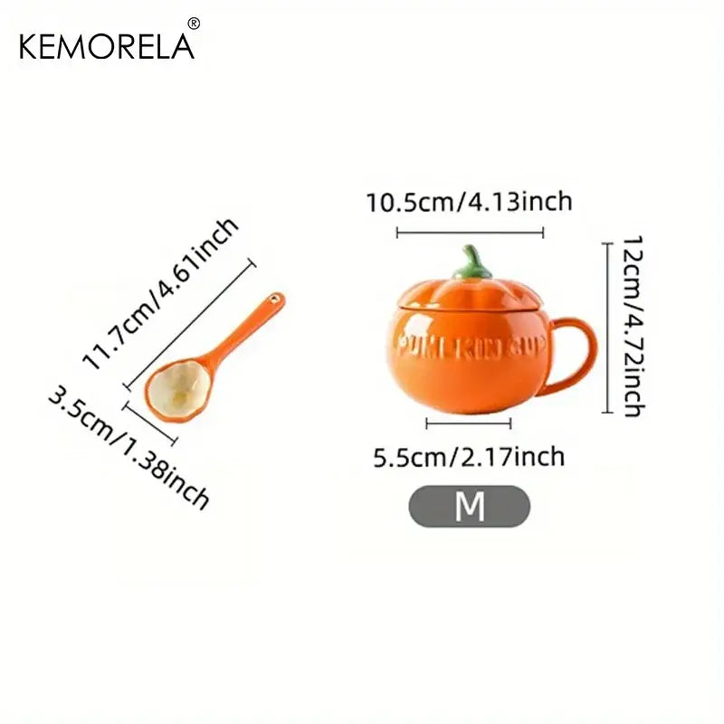 Kawaii orange pumpkin shaped ceramic cup with lid – kitchen soup mug