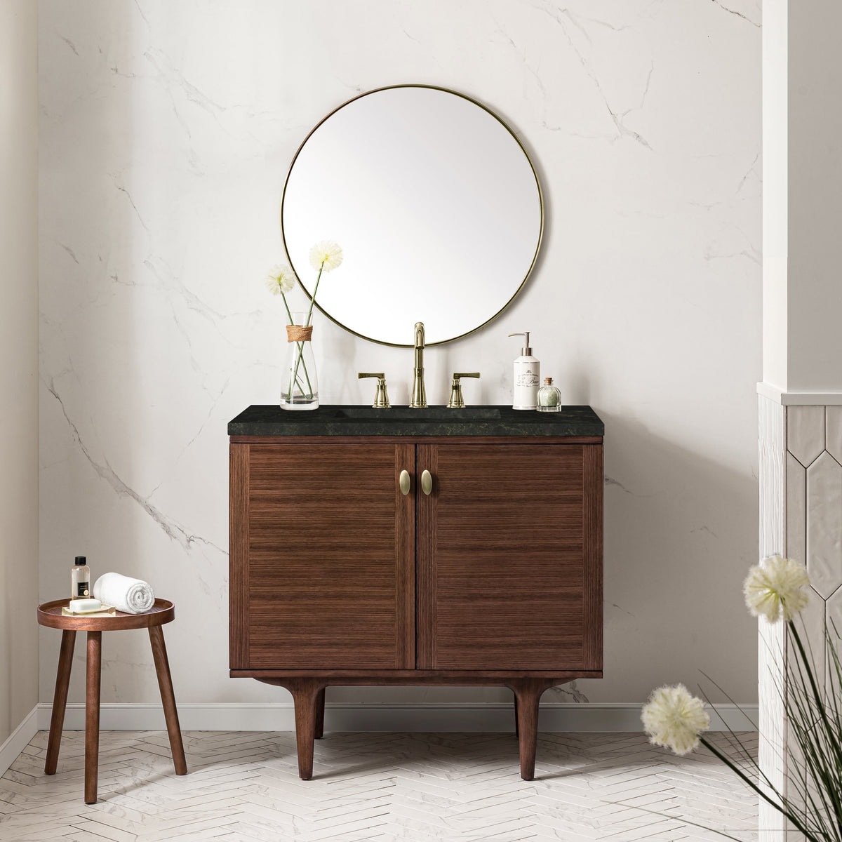 James Martin Amberly 36" Dual Mount Single Bathroom Vanity, Mid-Century Walnut