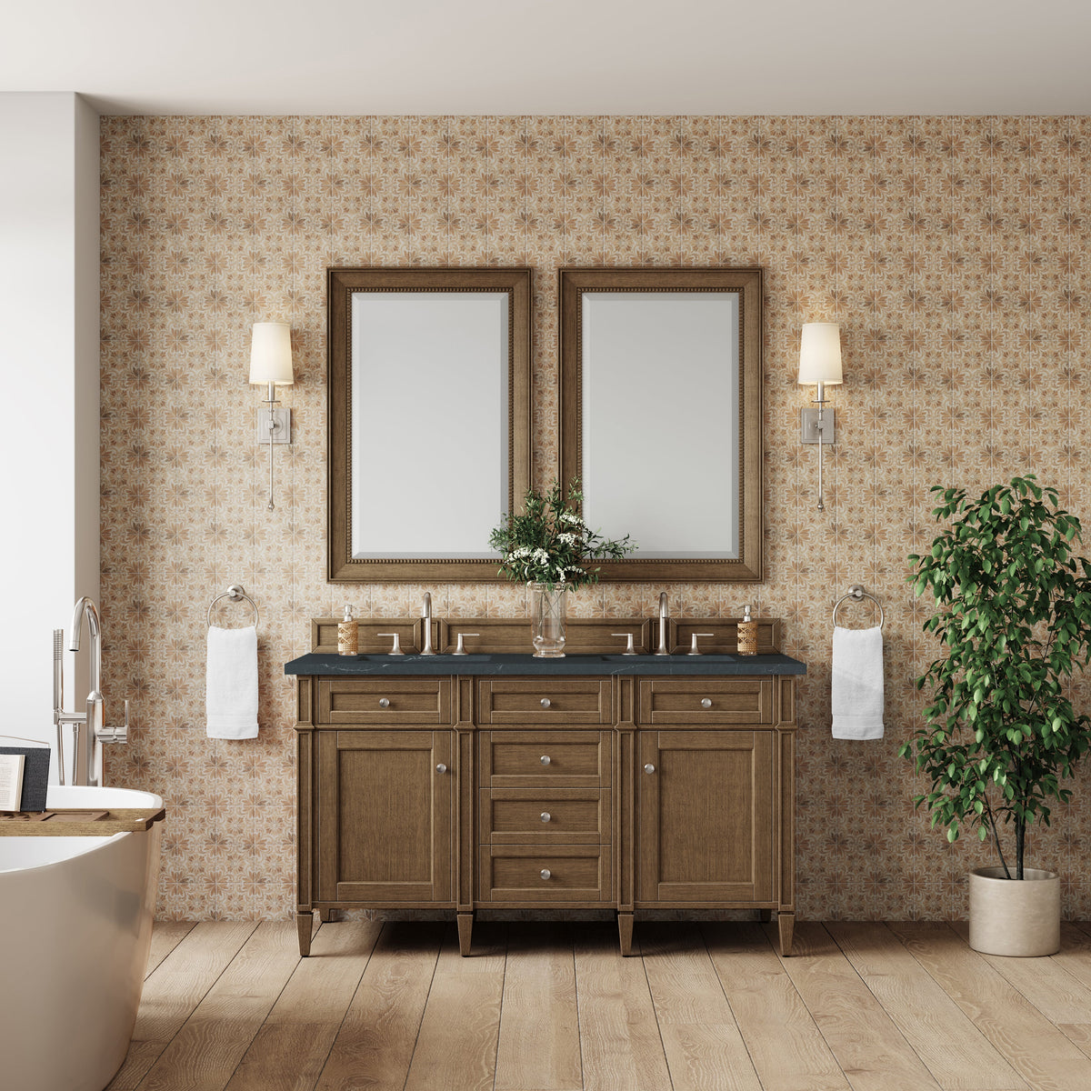 James Martin Brittany 60" Double Bathroom Vanity, Saddle Brown