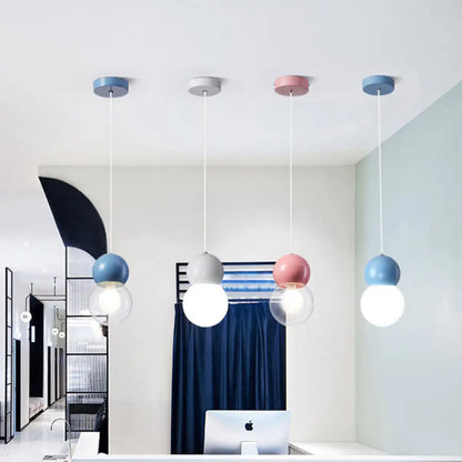 DecorBites™ Kids Bedside Pendulum Light - Gourd Shape, Milky Glass, Macaron Ceiling Pendant - Pink/Yellow/Blue