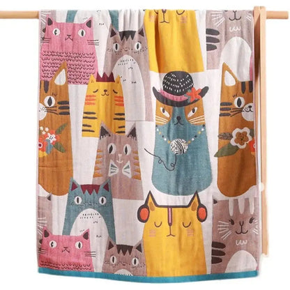 Kids cute cats multicolored cotton gauze bath towel for bathroom