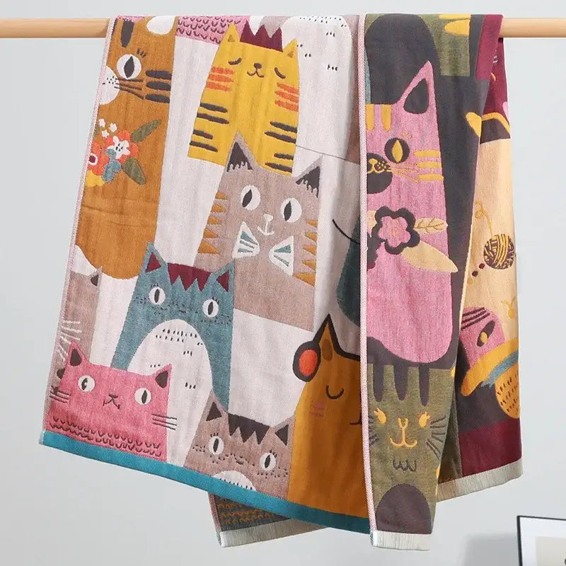 Kids cute cats multicolored cotton gauze bath towel for bathroom