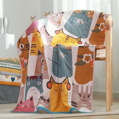 Kids cute cats multicolored cotton gauze bath towel for bathroom