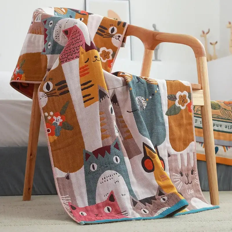 Kids cute cats multicolored cotton gauze bath towel for bathroom