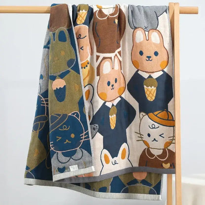 Kids cute cats multicolored cotton gauze bath towel for bathroom