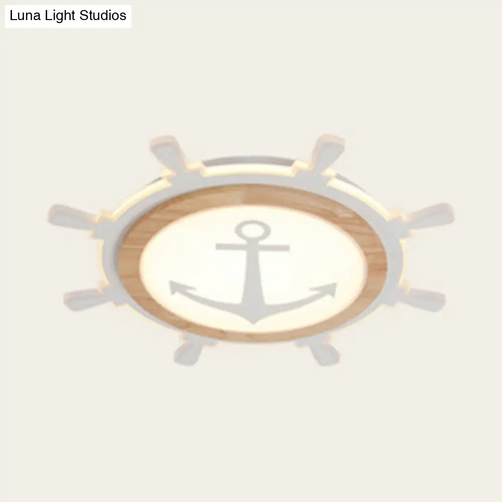 DecorBites™ Kids Room LED Flush Mount with Creative Acrylic Light and Nautical Theme in Wood Finish - Flush Ceiling Light