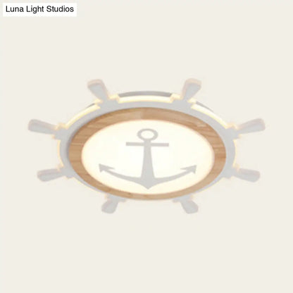 DecorBites™ Kids Room LED Flush Mount with Creative Acrylic Light and Nautical Theme in Wood Finish - Flush Ceiling Light