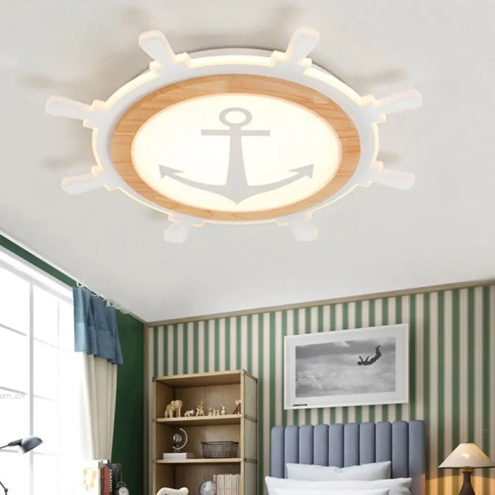 DecorBites™ Kids Room LED Flush Mount with Creative Acrylic Light and Nautical Theme in Wood Finish - Flush Ceiling Light