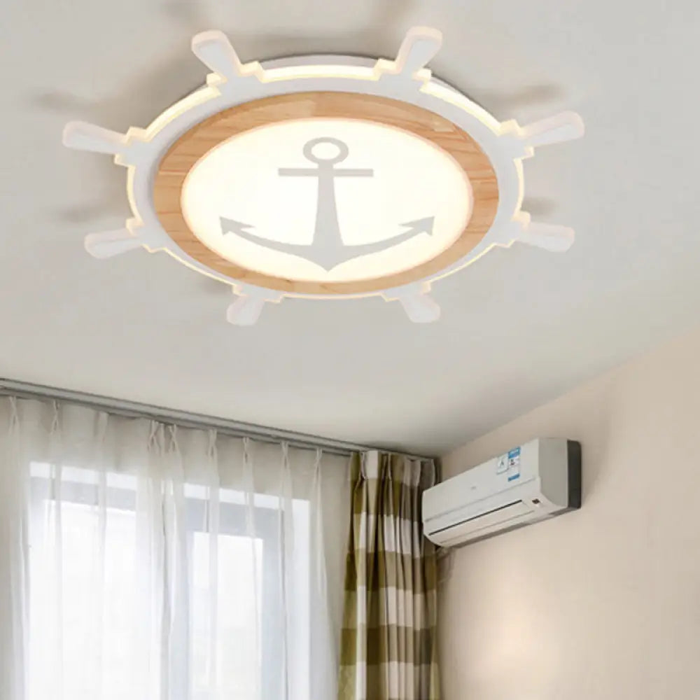 DecorBites™ Kids Room LED Flush Mount with Creative Acrylic Light and Nautical Theme in Wood Finish - Flush Ceiling Light