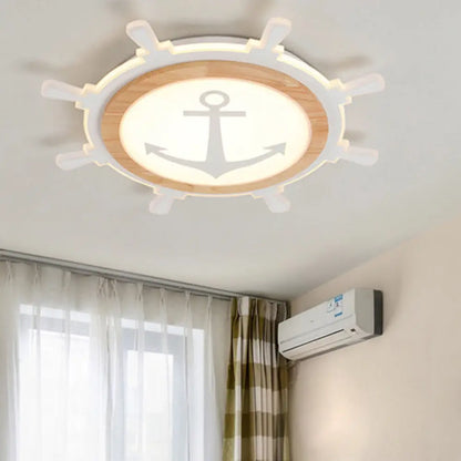 DecorBites™ Kids Room LED Flush Mount with Creative Acrylic Light and Nautical Theme in Wood Finish - Flush Ceiling Light