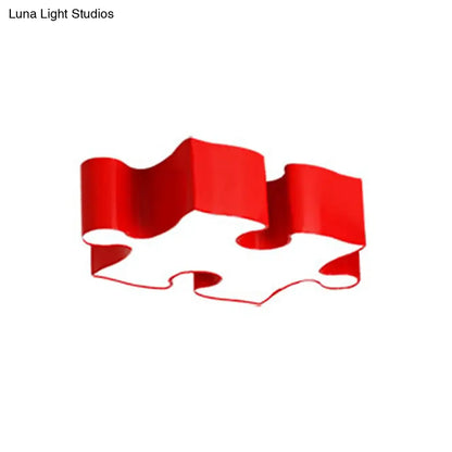 DecorBites™ Kids Style Jigsaw Puzzles Ceiling Flush Light - Acrylic LED Flushmount in Red/Yellow & White