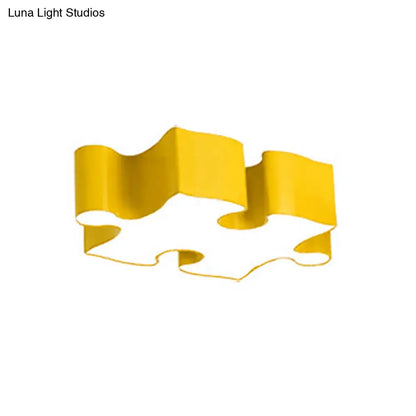 DecorBites™ Kids Style Jigsaw Puzzles Ceiling Flush Light - Acrylic LED Flushmount in Red/Yellow & White