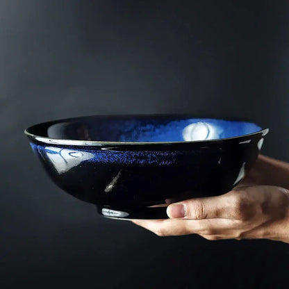 Kiln glazed blue speckled ceramic bowl dining room ramen dish