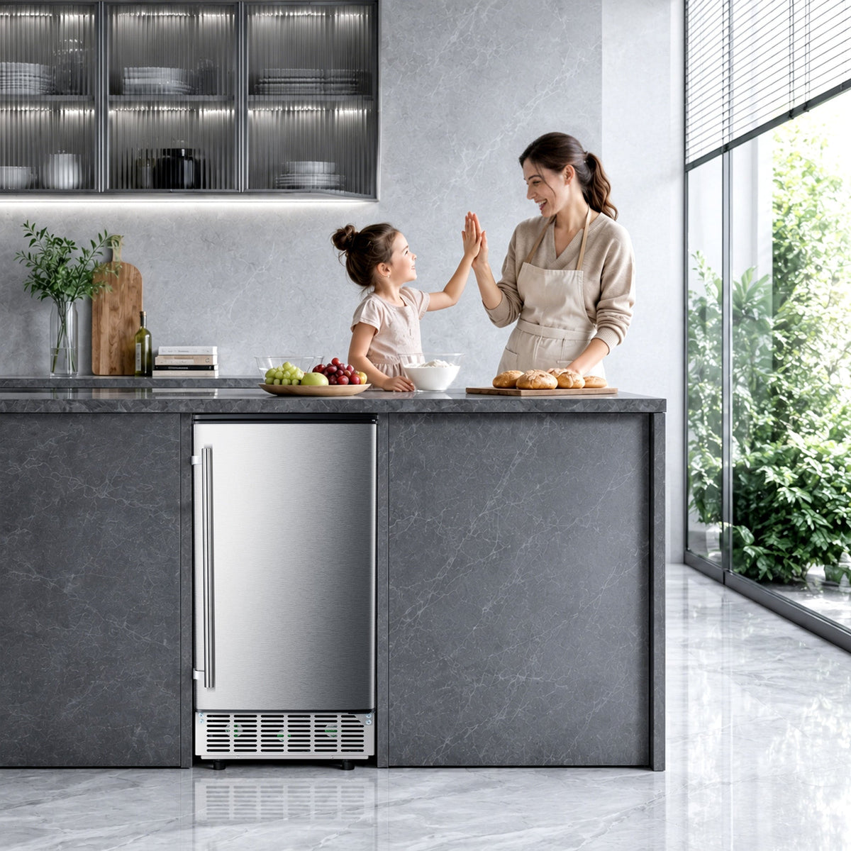 Kismile Commercial Built-in Ice Maker Machine,80Lbs/Day,Under Counter Ice Cube Maker with 24H Timer,Built-in Freestanding Ice Maker for Home & Office(Silver)