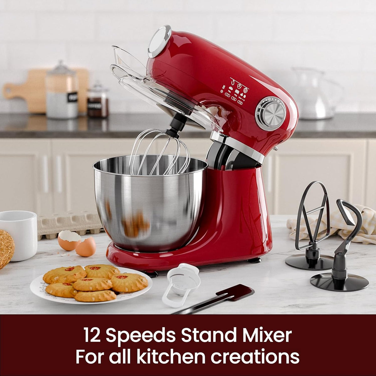 Kismile Stand Mixer, 5.5-Quart Electric Mixer with 12 Speeds CF3715