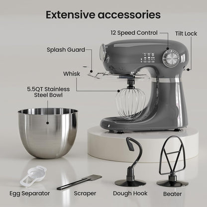 Kismile Stand Mixer, 5.5-Quart Electric Mixer with 12 Speeds CF3715