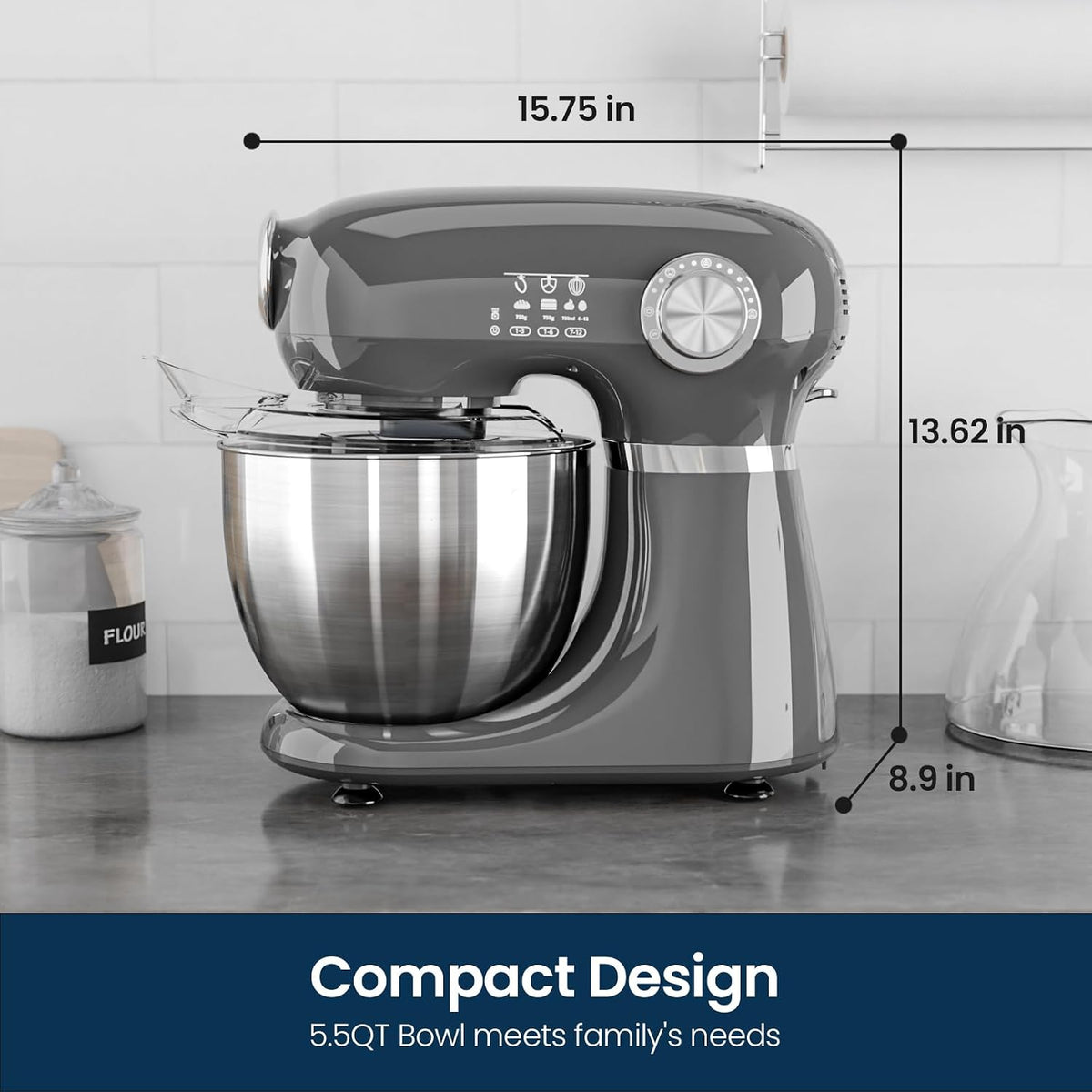 Kismile Stand Mixer, 5.5-Quart Electric Mixer with 12 Speeds CF3715