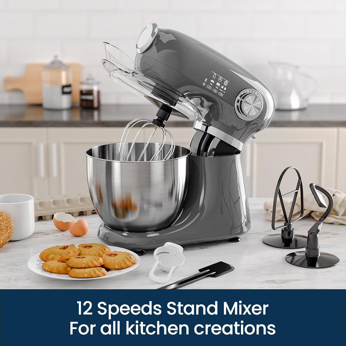 Kismile Stand Mixer, 5.5-Quart Electric Mixer with 12 Speeds CF3715