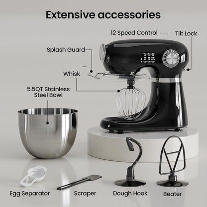 Kismile Stand Mixer, 5.5-Quart Electric Mixer with 12 Speeds CF3715