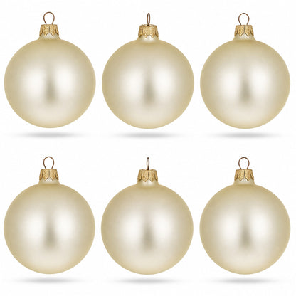 Set of 6 Beige Glass Ball Christmas Ornaments 3.25 Inches